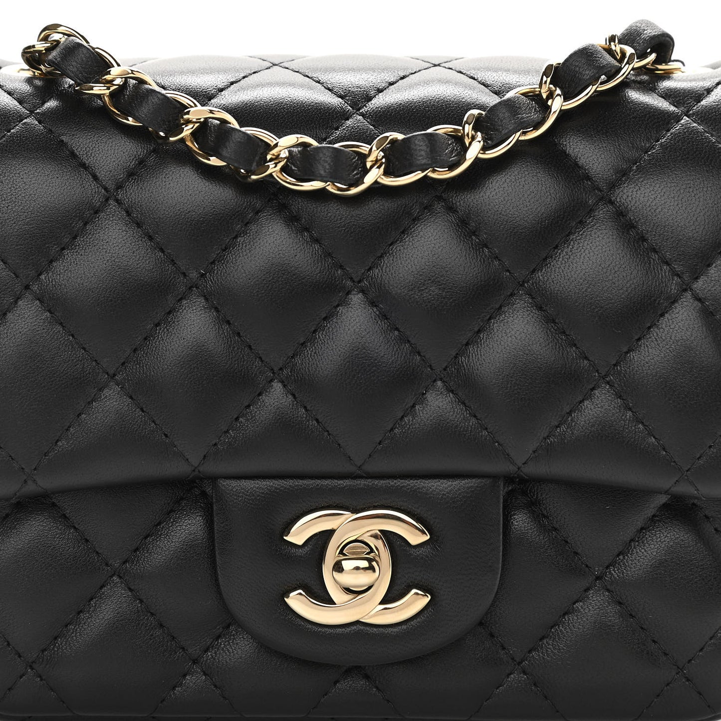 Lambskin Quilted Mini Square Flap Black