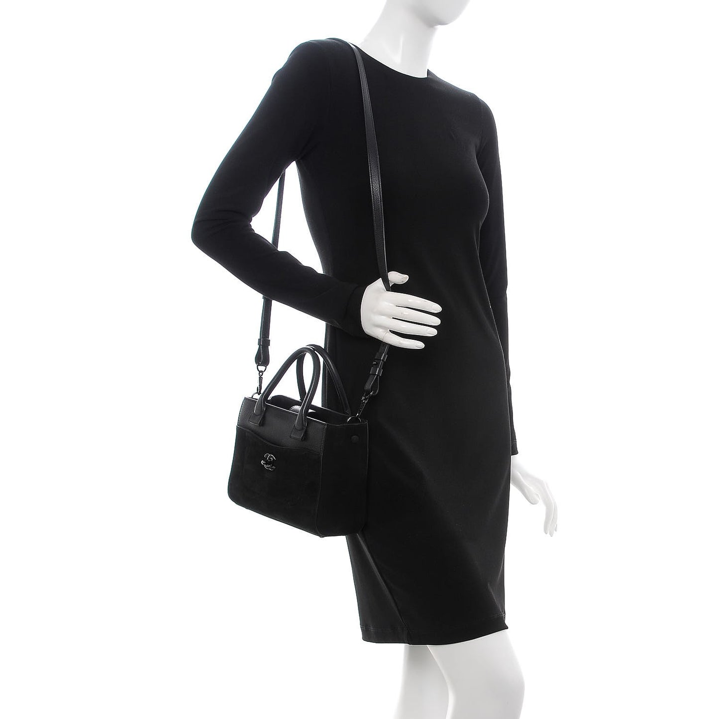 Nubuck Grained Calfskin Mini Neo Executive Shopper Tote Black