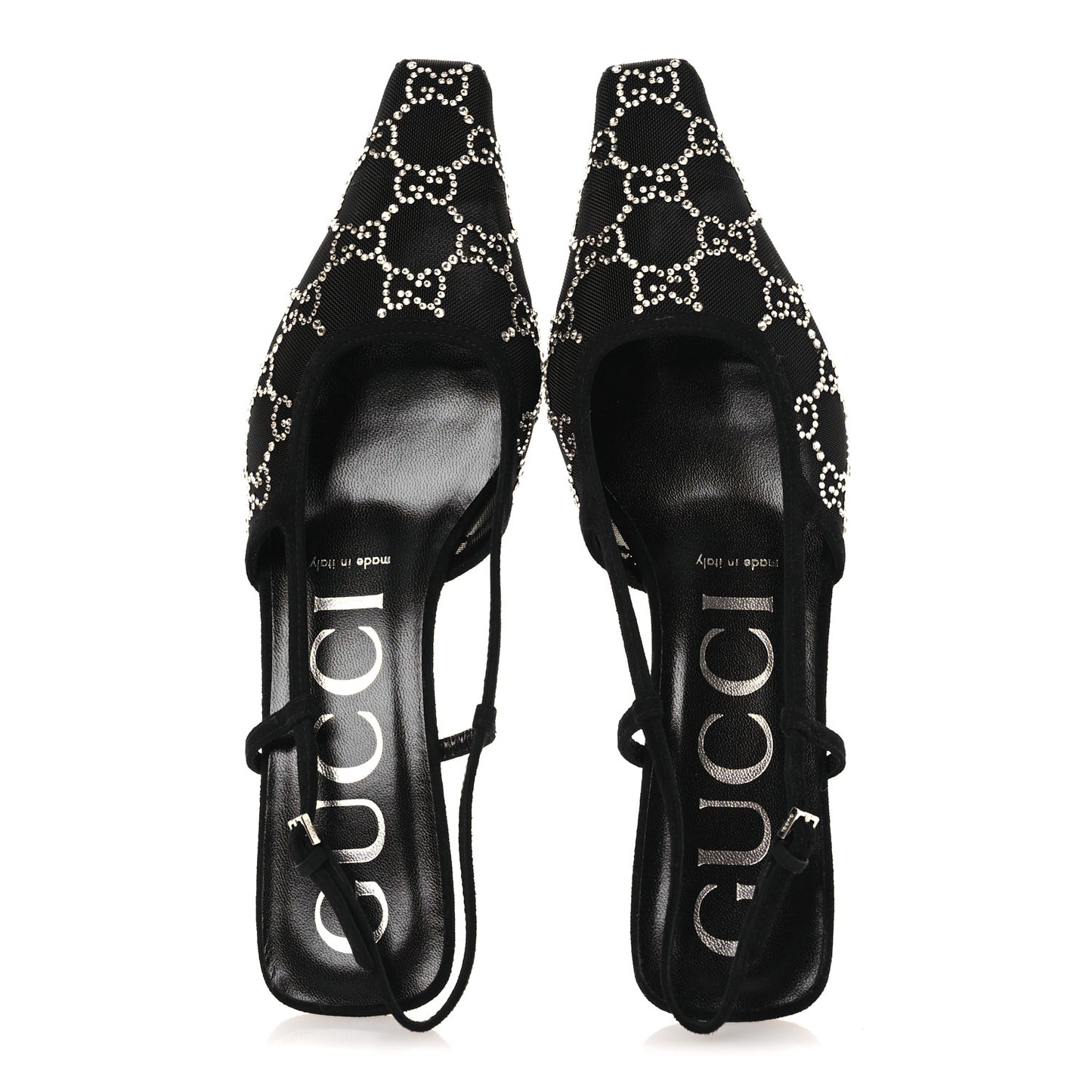 Tela Retino Kid Scamosciato Crystal GG Monogram Square G 35mm Slingback Pumps 38 Black