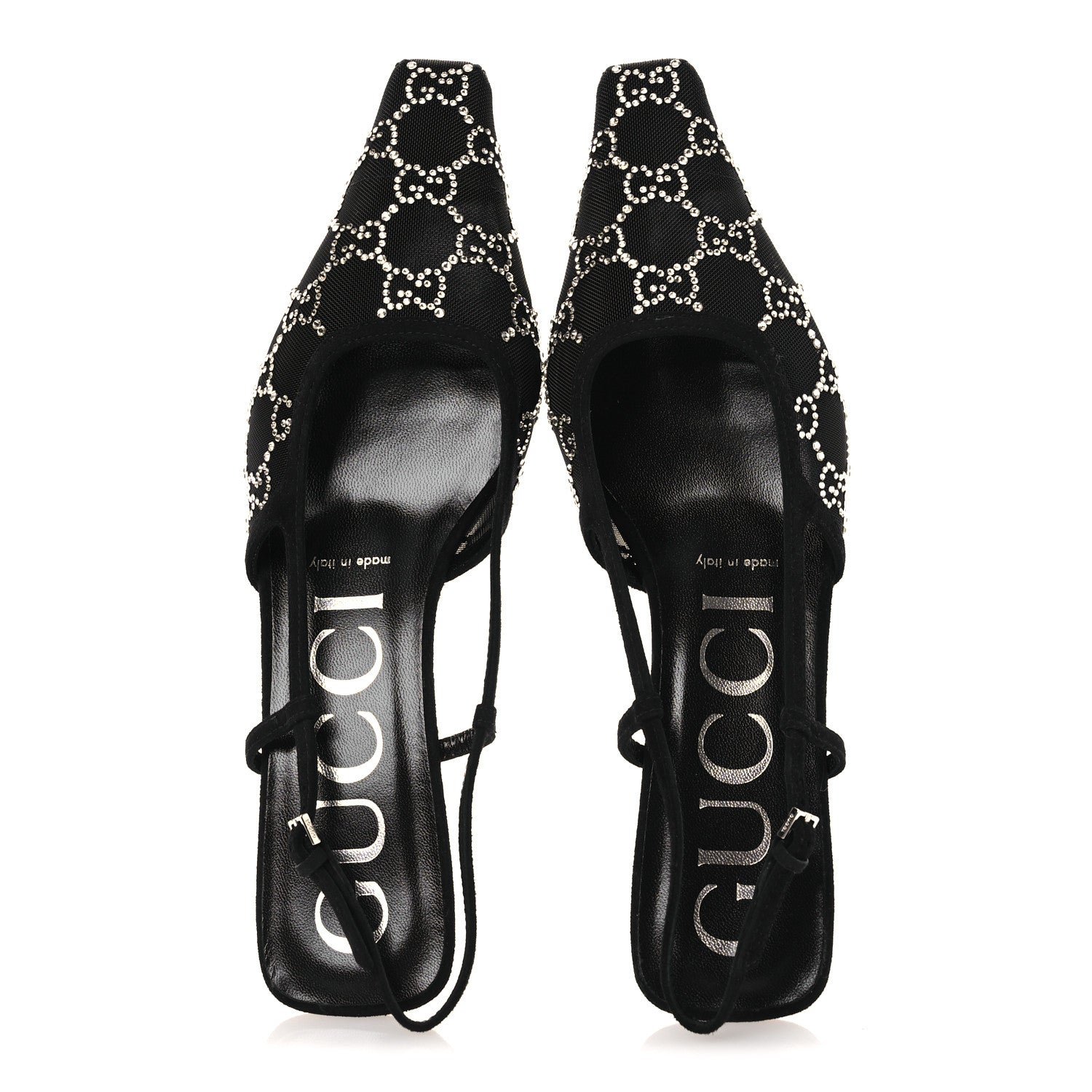 Gucci Tela Retino Kid Scamosciato Crystal GG Monogram Square G 35mm Slingback Pumps 38 Black 2 of 10