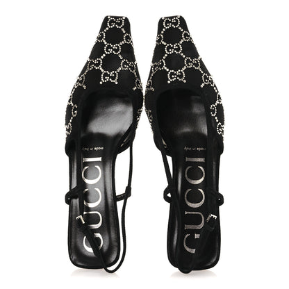 Gucci Tela Retino Kid Scamosciato Crystal GG Monogram Square G 35mm Slingback Pumps 38 Black 2 of 10