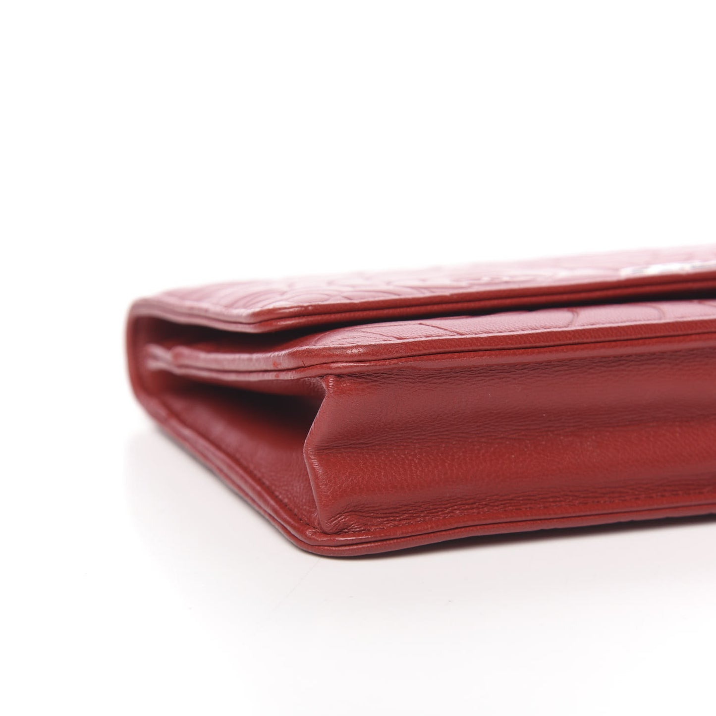 Lambskin Camellia Embossed Wallet On Chain WOC Red