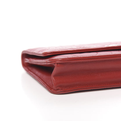 Chanel Lambskin Camellia Embossed Wallet On Chain WOC Red 9 of 11