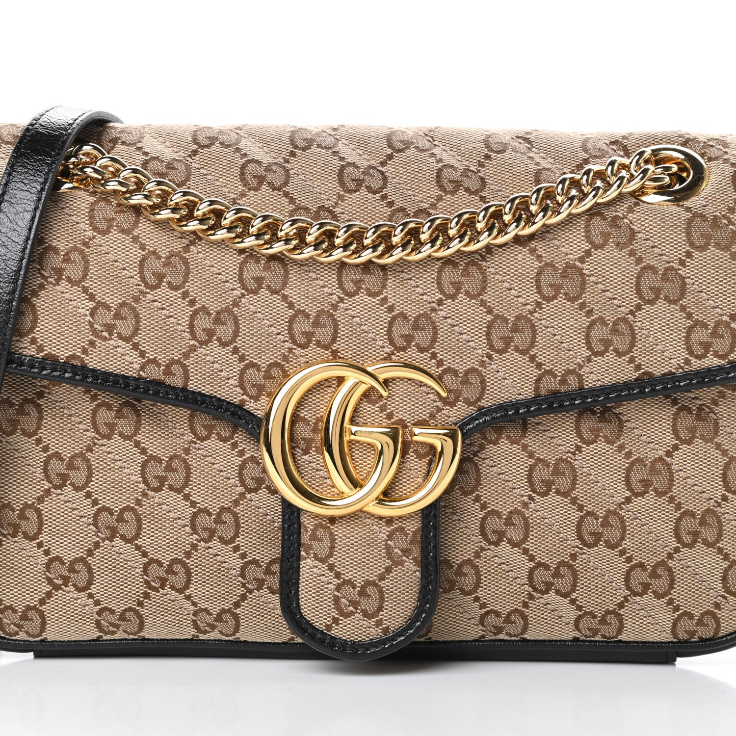 Gucci Monogram Matelasse Diagonal Small GG Marmont Shoulder Bag Beige Black 8 of 11