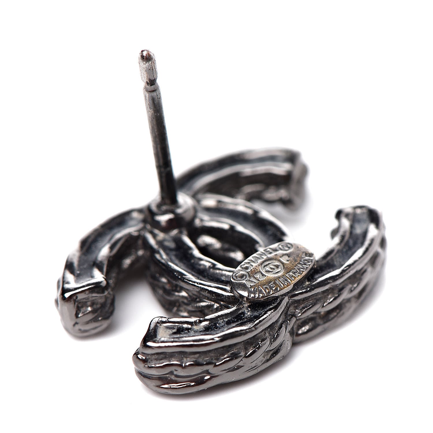 Chanel Ruthenium Crystal CC Earrings Silver Black 5 of 7