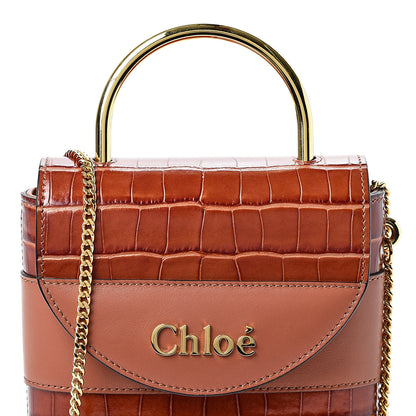 Chloe Calfskin Crocodile Embossed Small Aby Lock Chestnut Brown 7 of 9