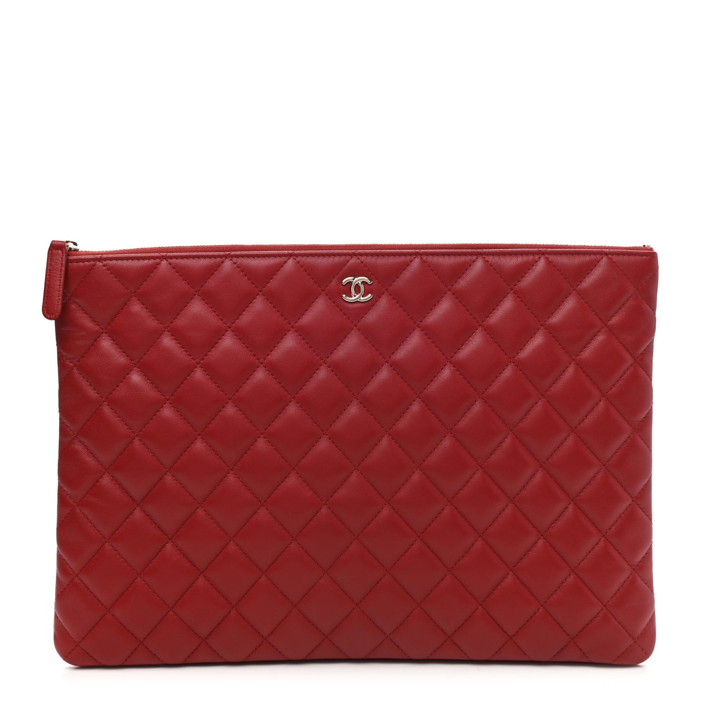 Lambskin Quilted Large Cosmetic Case Red