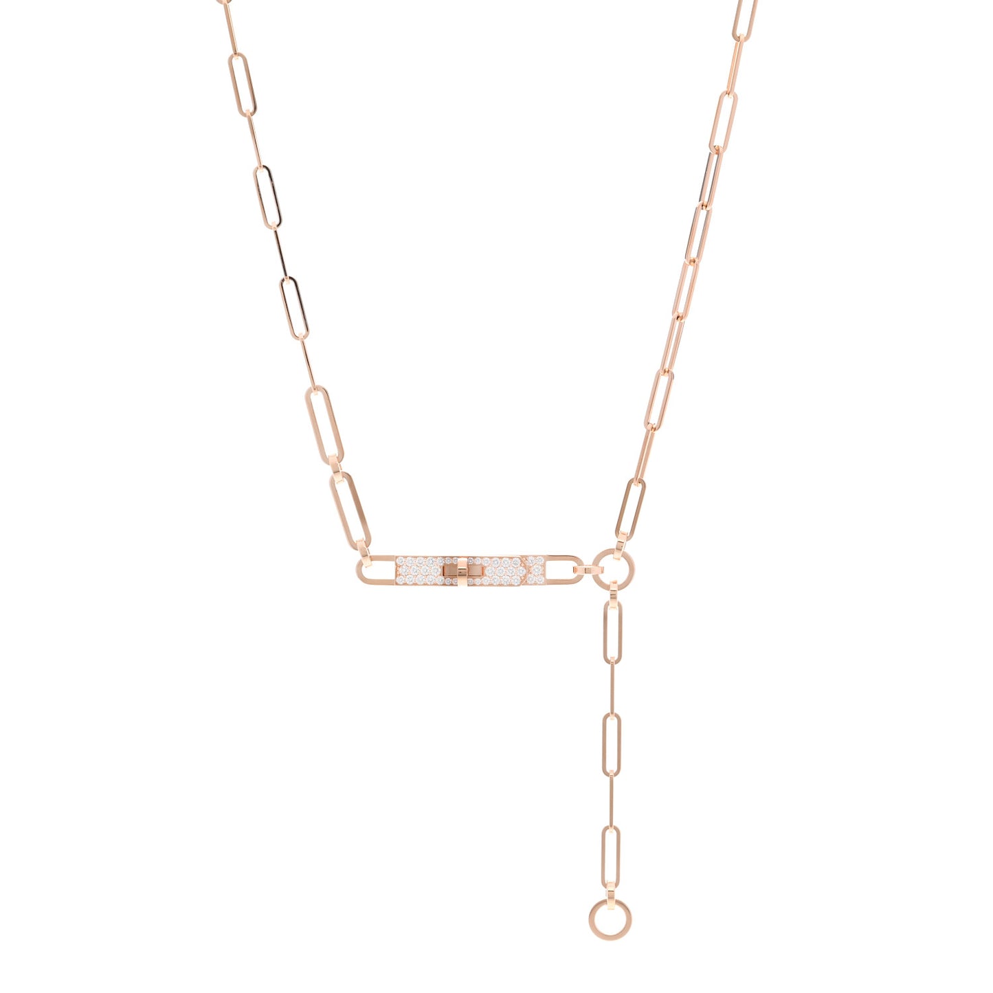 18K Rose Gold Diamond Pave PM Kelly Chaine Lariat Necklace ST