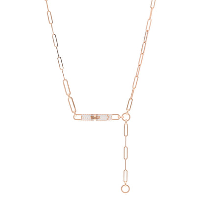 Hermes 18K Rose Gold Diamond Pave PM Kelly Chaine Lariat Necklace ST 1 of 5