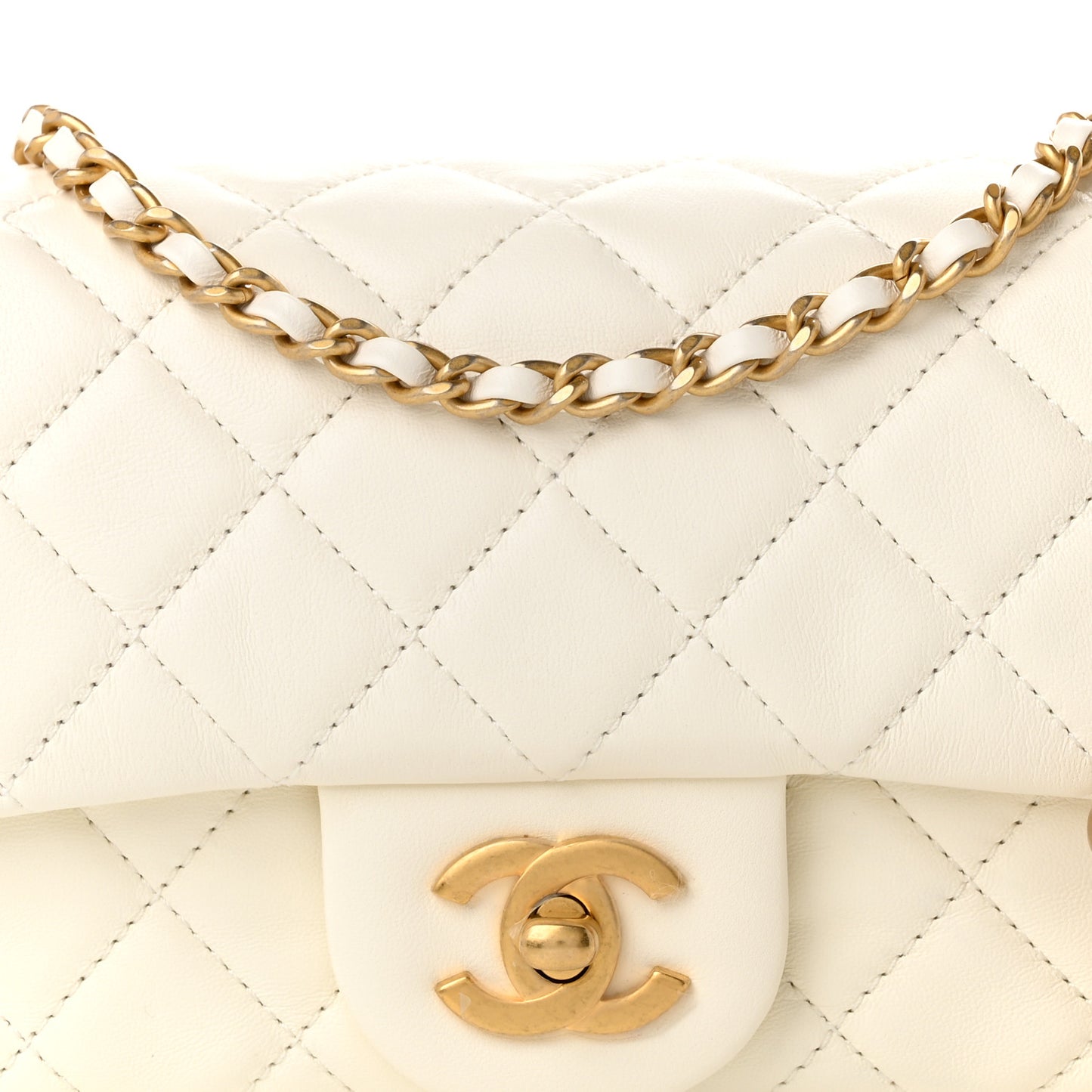 Lambskin Quilted Mini Rectangular Pearl Crush Flap White