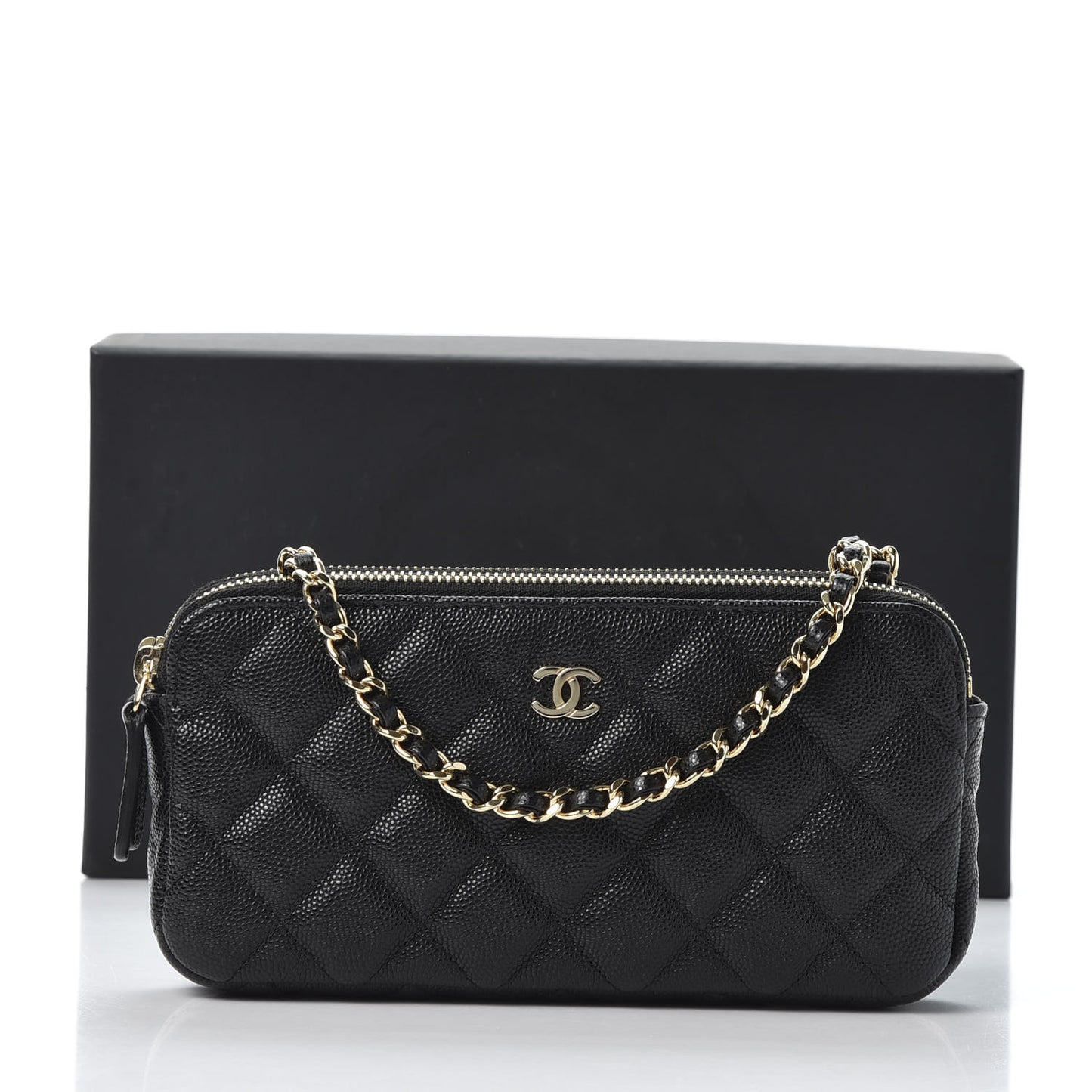 Caviar Quilted Small Clutch With Chain Black