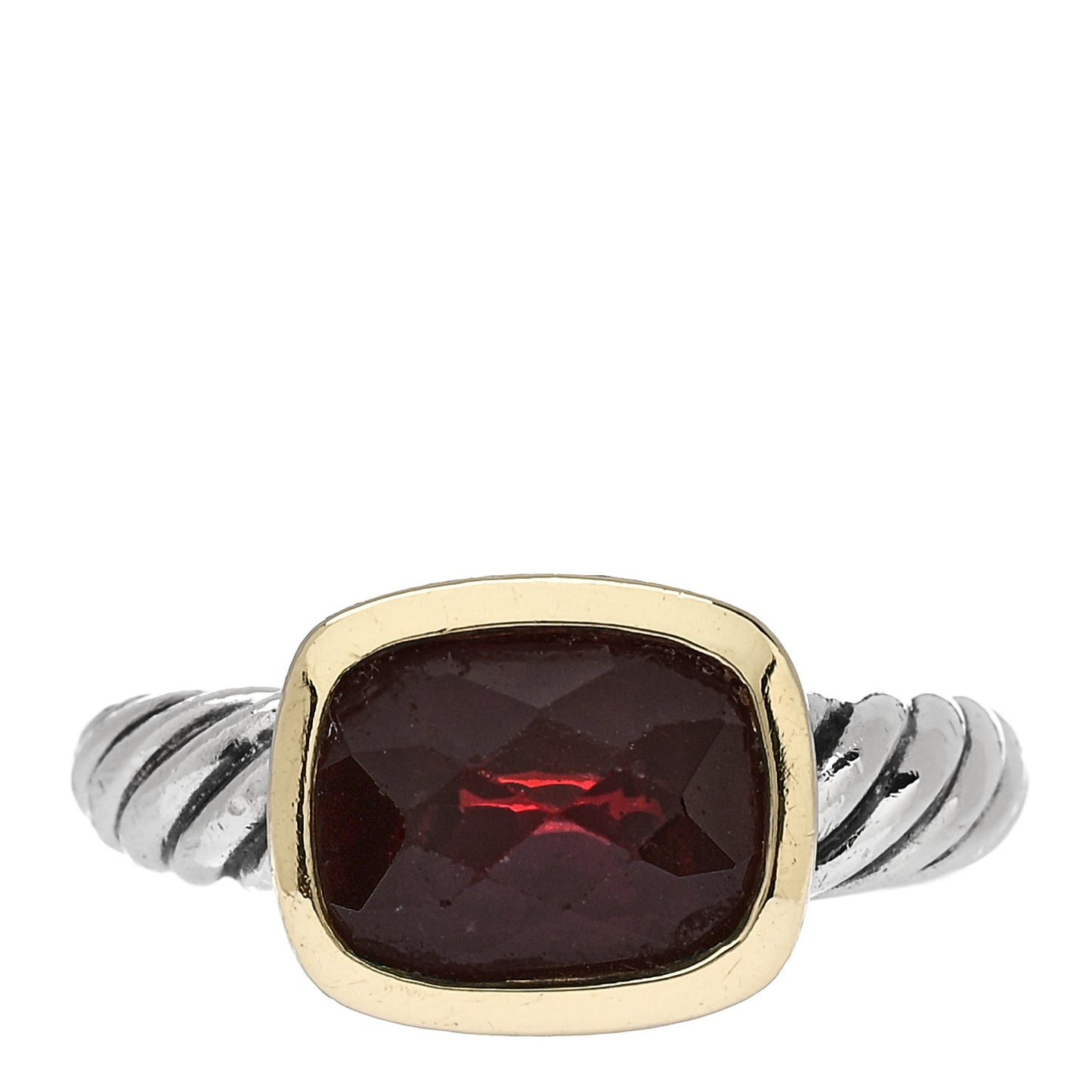 Sterling Silver 14K Yellow Gold Garnet 10mm Noblesse Ring 56 7.5
