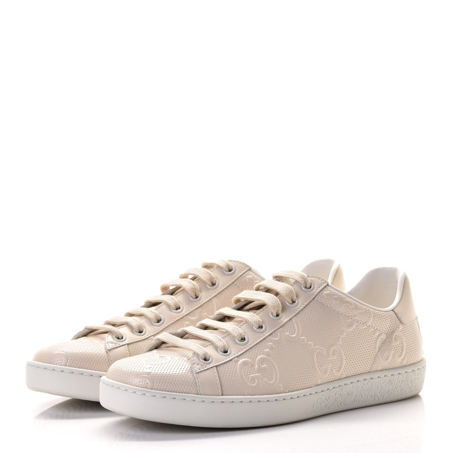 Gucci Calfskin GG Tennis Embossed Womens Ace Sneakers 37.5 Mystic White 2 of 8