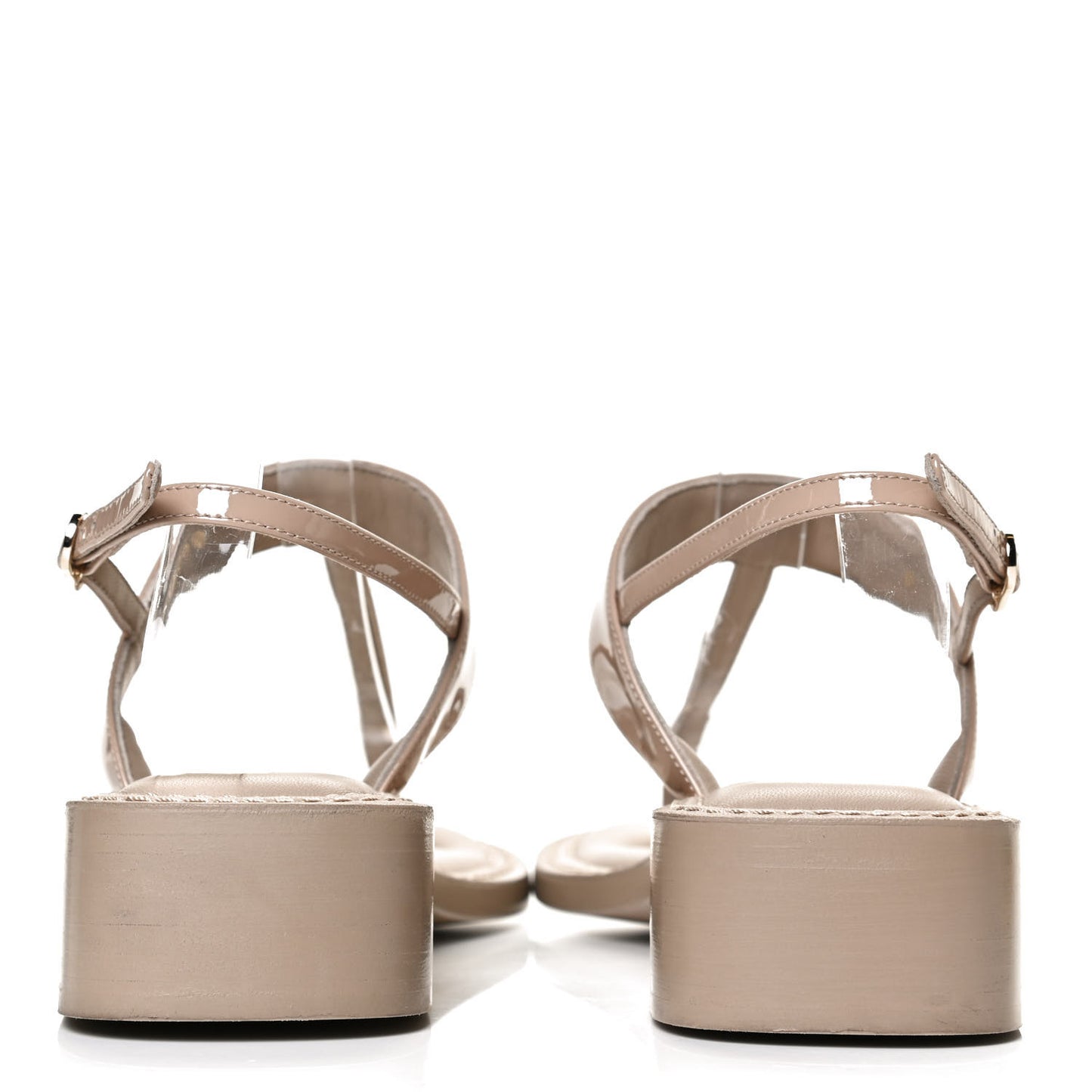 Lambskin Patent Chain CC Logo Thong Sandals 38 Beige