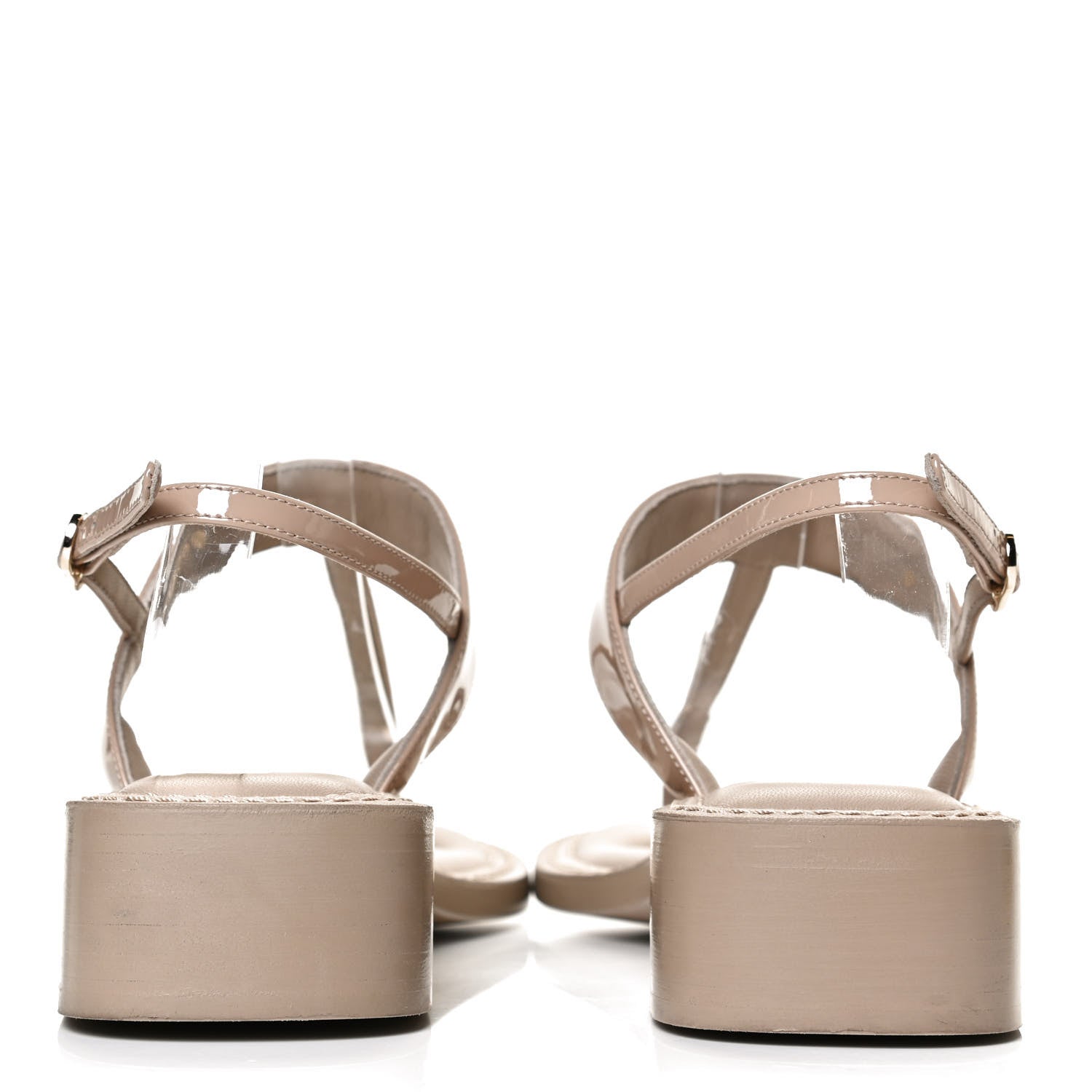 Chanel Lambskin Patent Chain CC Logo Thong Sandals 38 Beige 6 of 10