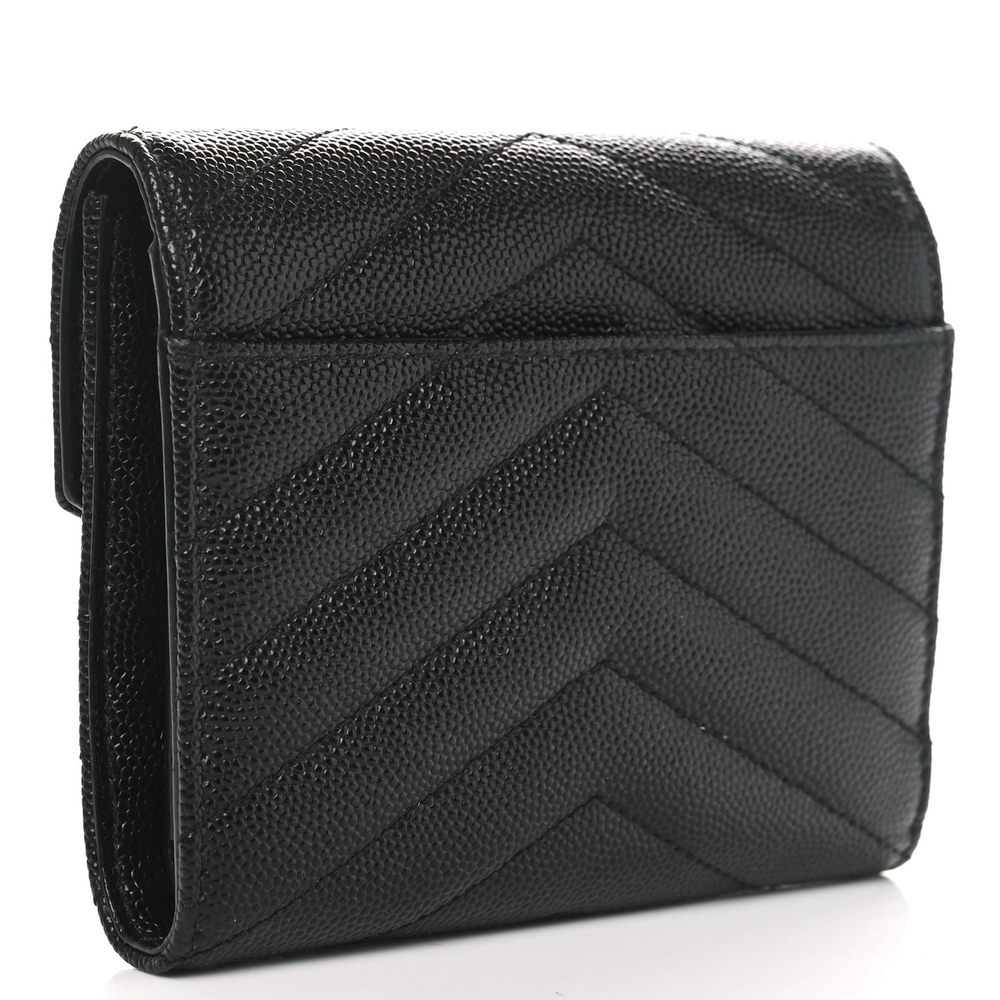 Grain De Poudre Matelasse Chevron Monogram Compact Tri Fold Wallet Black
