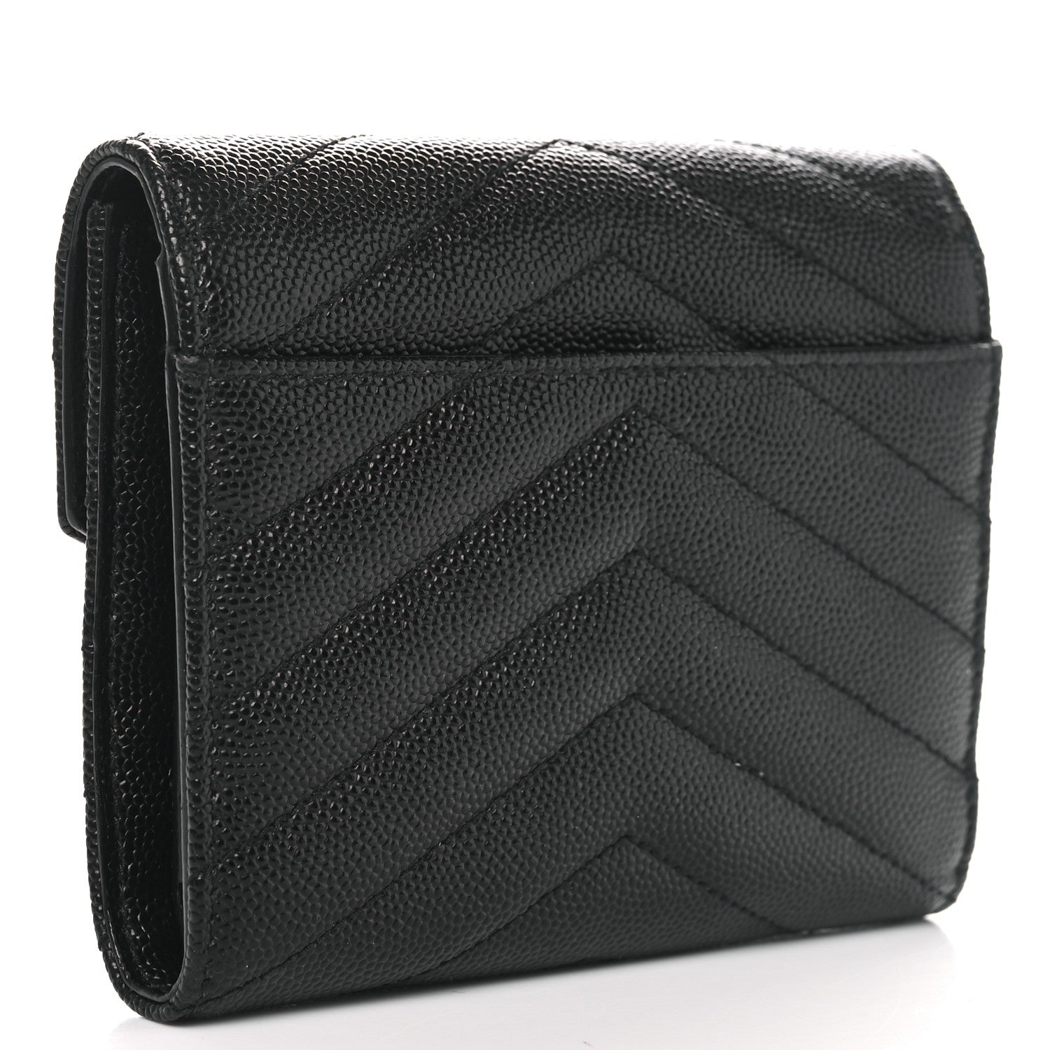 Saint Laurent Grain De Poudre Matelasse Chevron Monogram Compact Tri Fold Wallet Black 3 of 7