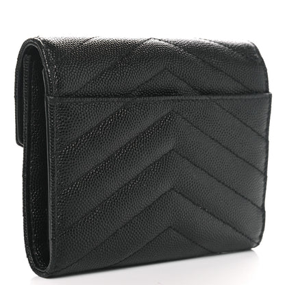 Saint Laurent Grain De Poudre Matelasse Chevron Monogram Compact Tri Fold Wallet Black 3 of 7