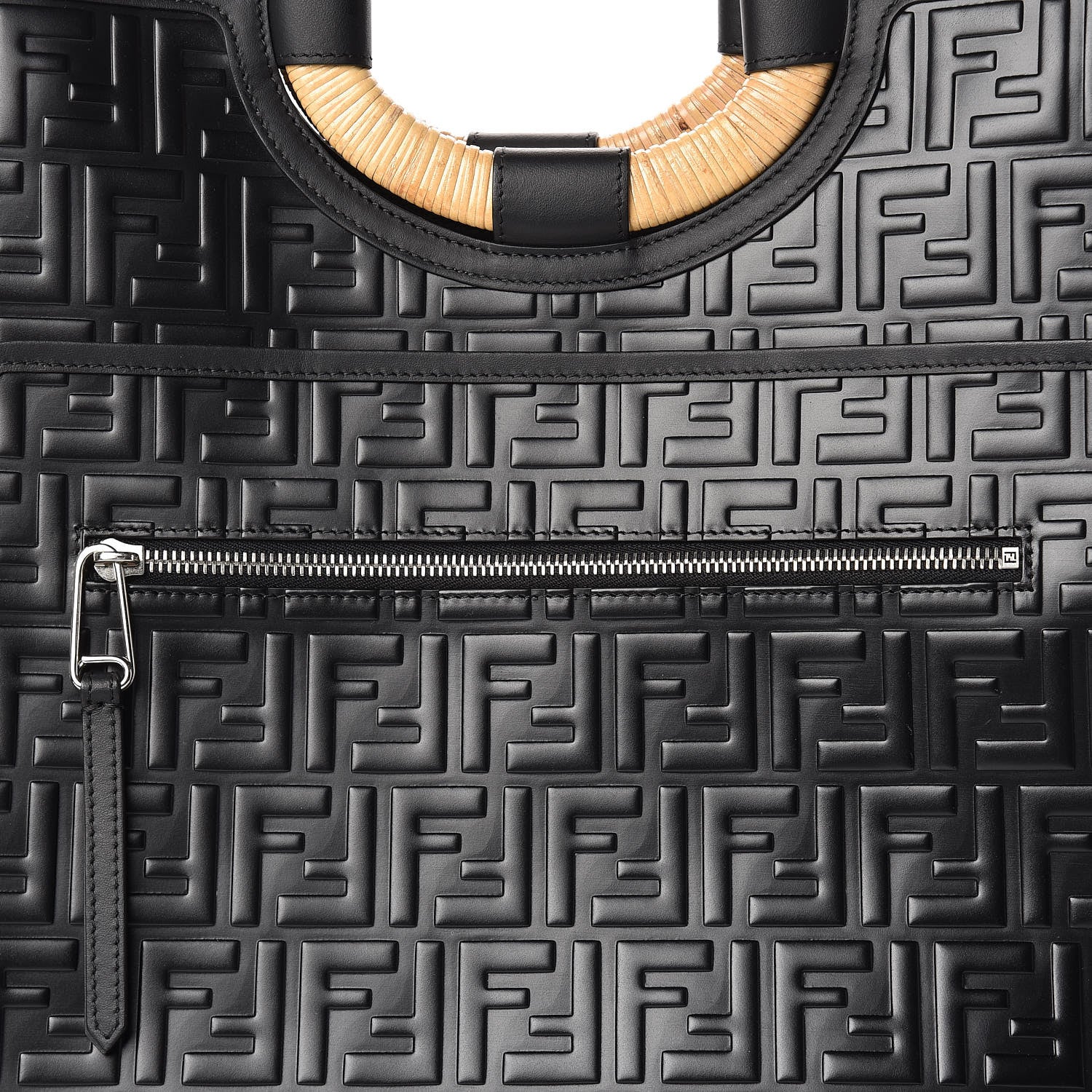 Fendi Vitello Century Wicker FF 1974 Embossed Large Runaway Shopper Tote Black 8 of 14