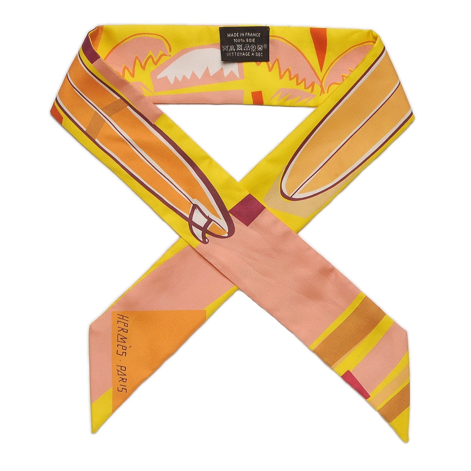 Hermes Silk Sea Surf and Fun Twilly Camel Jaune Vert 1 of 5