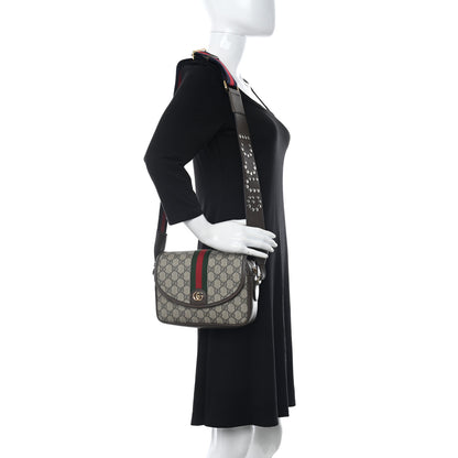 Gucci GG Supreme Monogram Textured Dollar Calfskin Web Studded Mini Ophidia Flap Shoulder Bag Beige Ebony New Acero 2 of 12