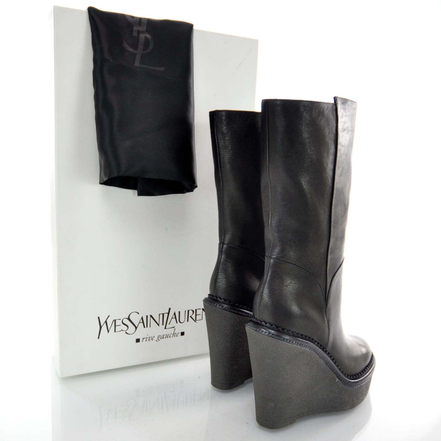 Saint Laurent Leather Wedge Boots 36 Black 3 of 5
