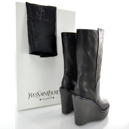 Saint Laurent Leather Wedge Boots 36 Black 3 of 5
