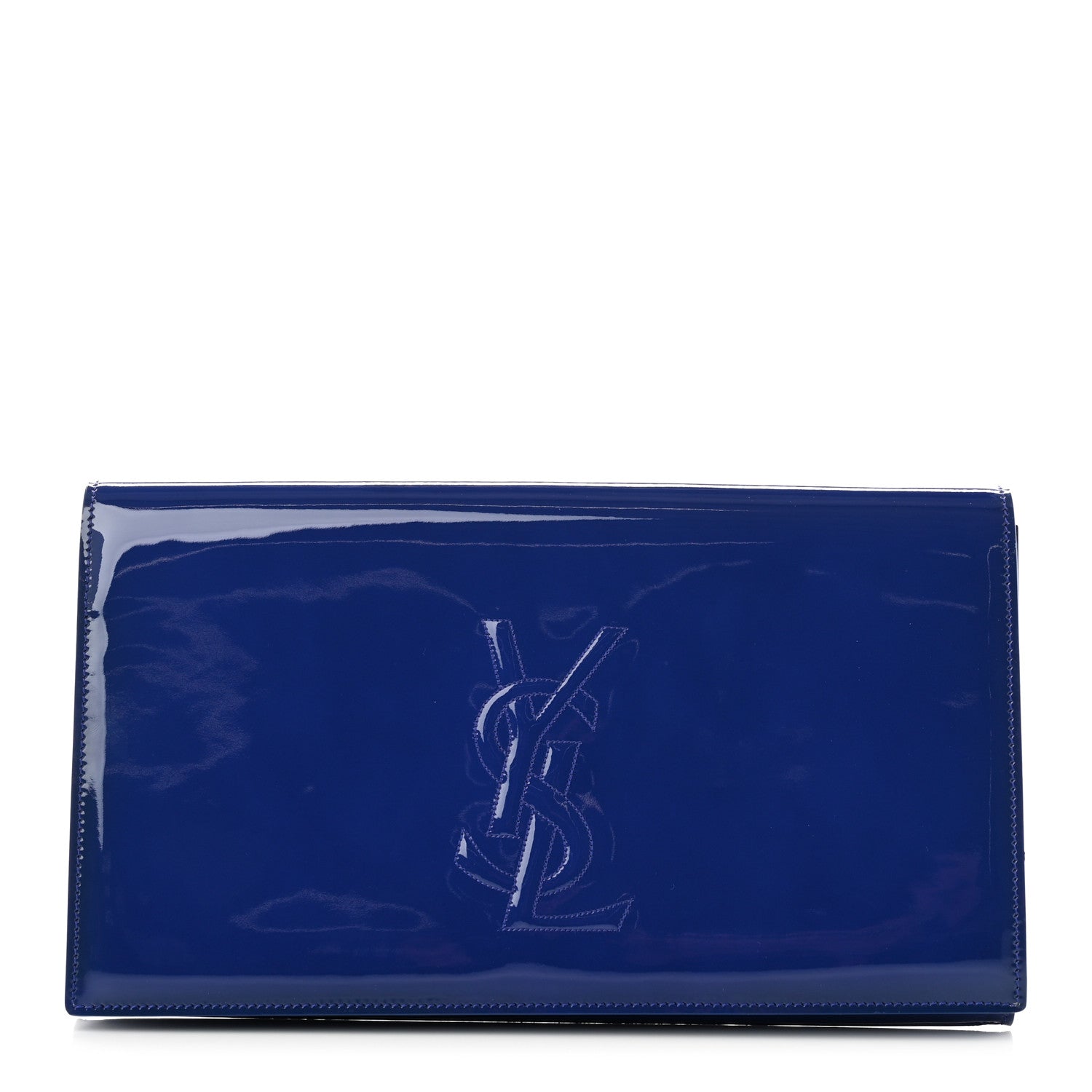 Saint Laurent Patent Calfskin Monogram Large Belle De Jour Clutch Royal Blue 1 of 7