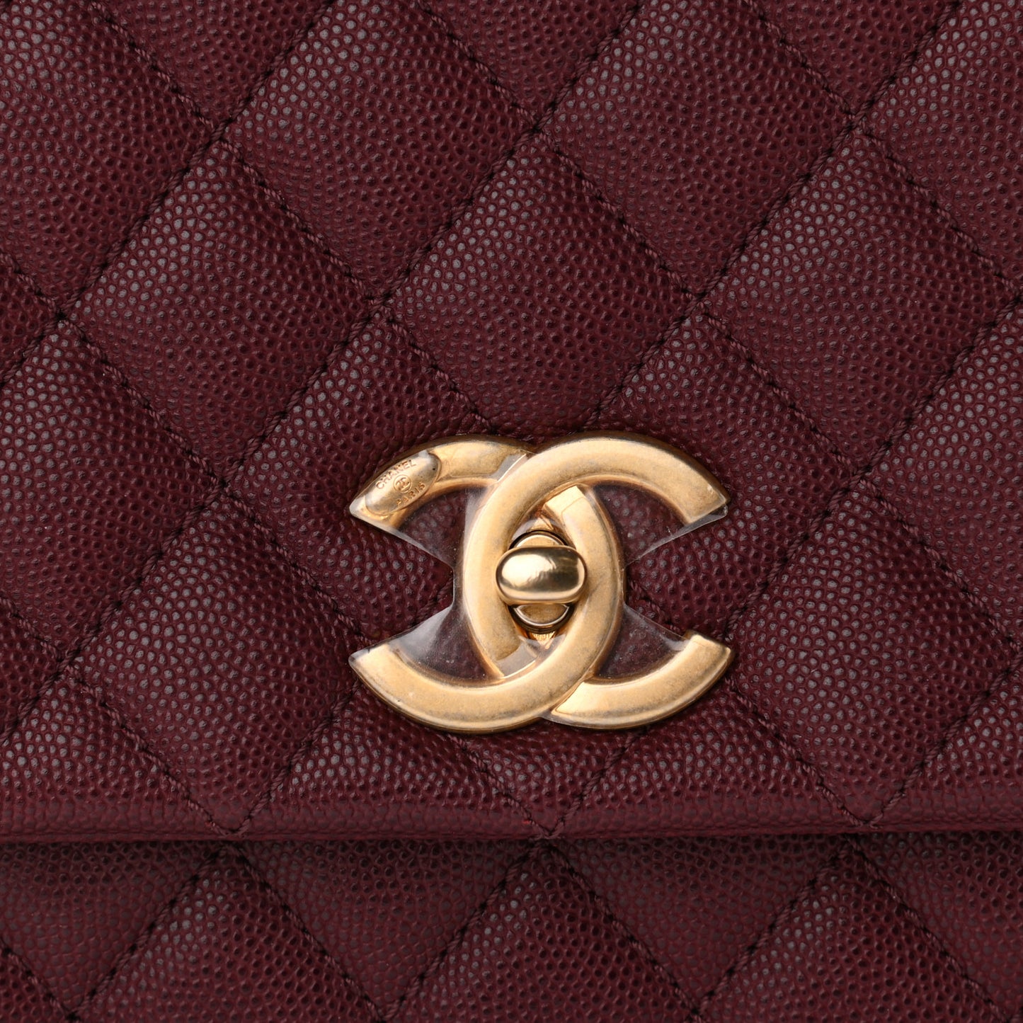 Caviar Lizard Embossed Quilted Small Coco Handle Flap Burgundy