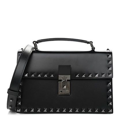 Valentino Garavani Calfskin Rockstud Flap Top Handle Crossbody Bag Black 1 of 8