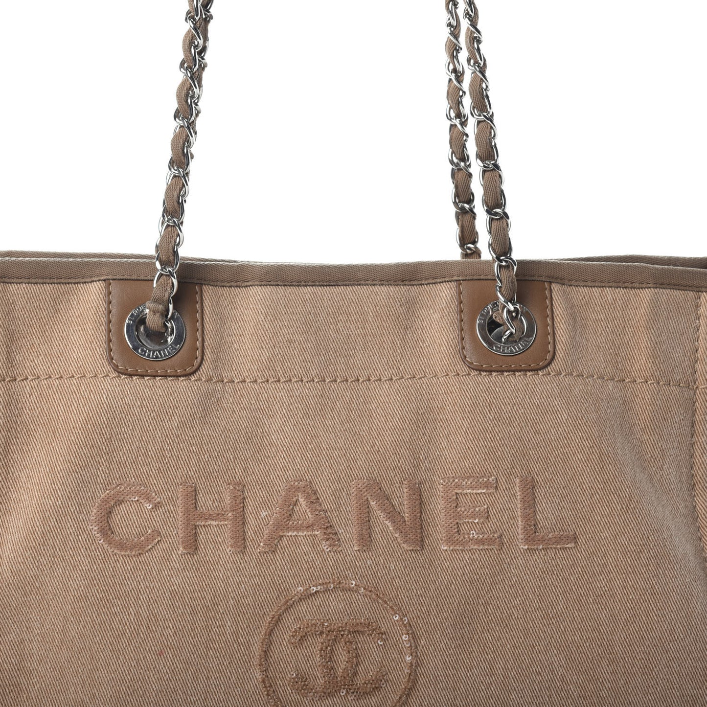 Canvas Sequin Small Deauville Tote Ecru