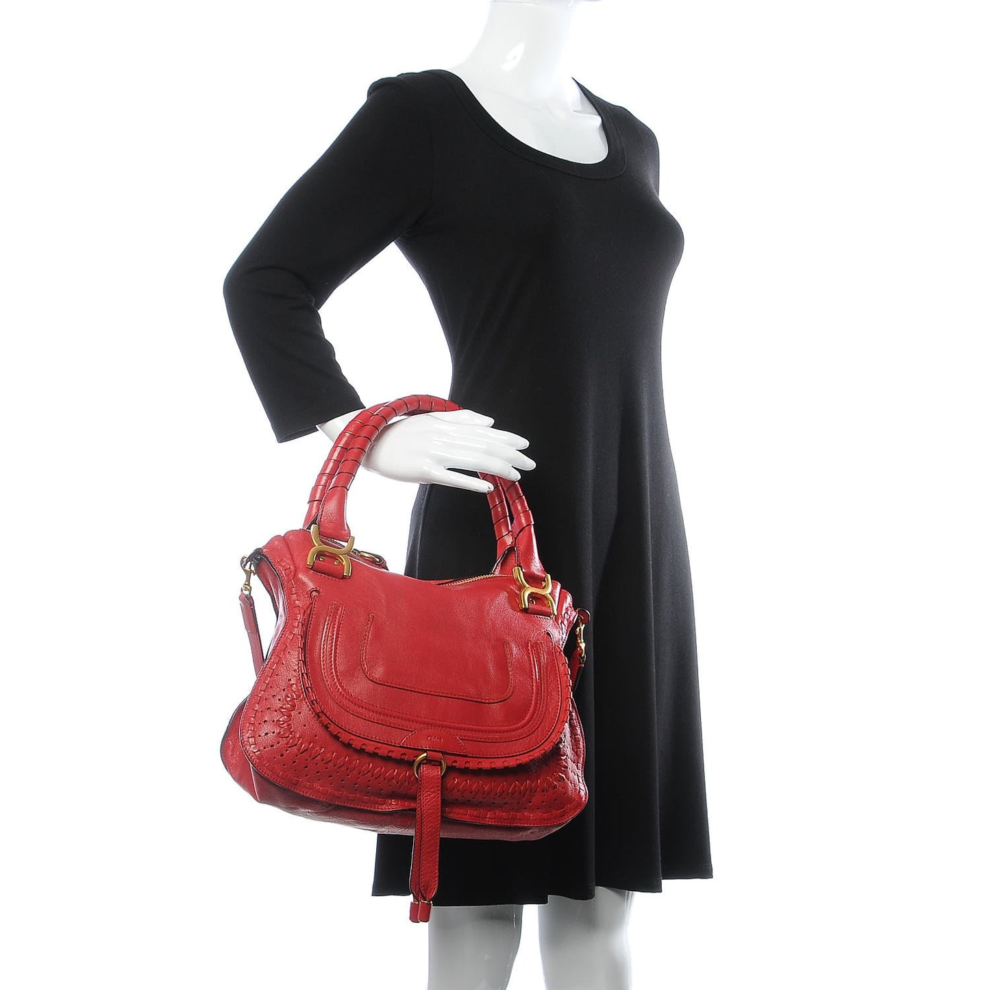 Calfskin Embroidered Medium Marcie Satchel Red