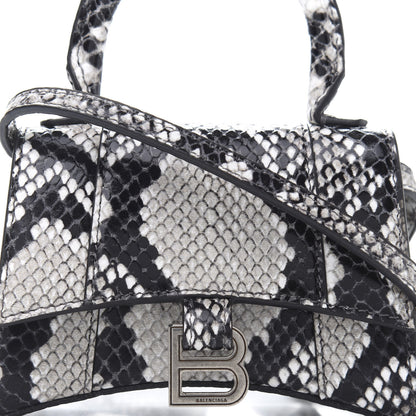 Balenciaga Shiny Calfskin Python Effect Hourglass Top Handle Bag Mini Black White 10 of 10