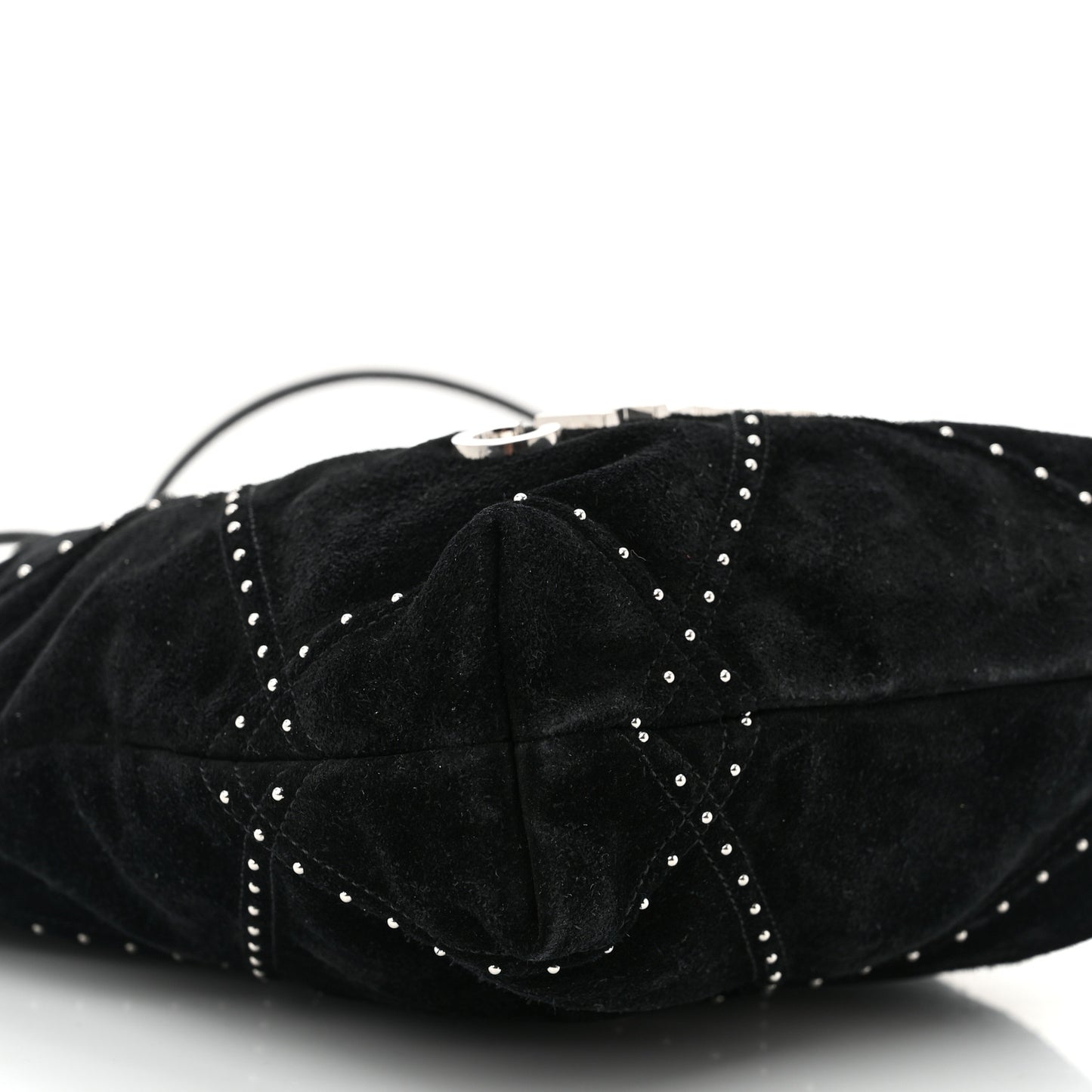 Suede Stitched Quilted Studded Mini Chanel 22 Black