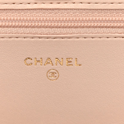 Chanel Lambskin Quilted CC Pearl Crush Wallet on Chain WOC Light Beige 6 of 13