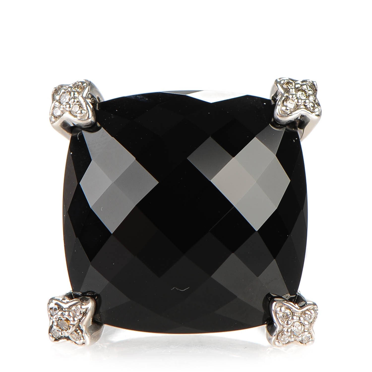 David Yurman Sterling Silver Black Onyx Pave Diamond 20mm Cushion On Point Ring 51.5 6 1 of 5
