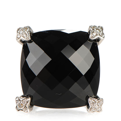 David Yurman Sterling Silver Black Onyx Pave Diamond 20mm Cushion On Point Ring 51.5 6 1 of 5