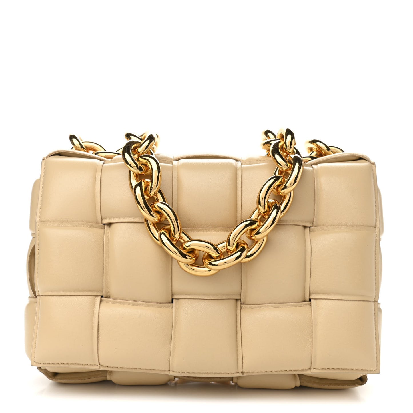 Lambskin Maxi Intreccio Padded Chain Cassette Crossbody Bag Porridge