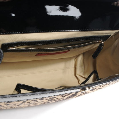 Valentino Garavani Patent Raffia Leopard Print Medium Aphrodite Bow Satchel Black 6 of 8