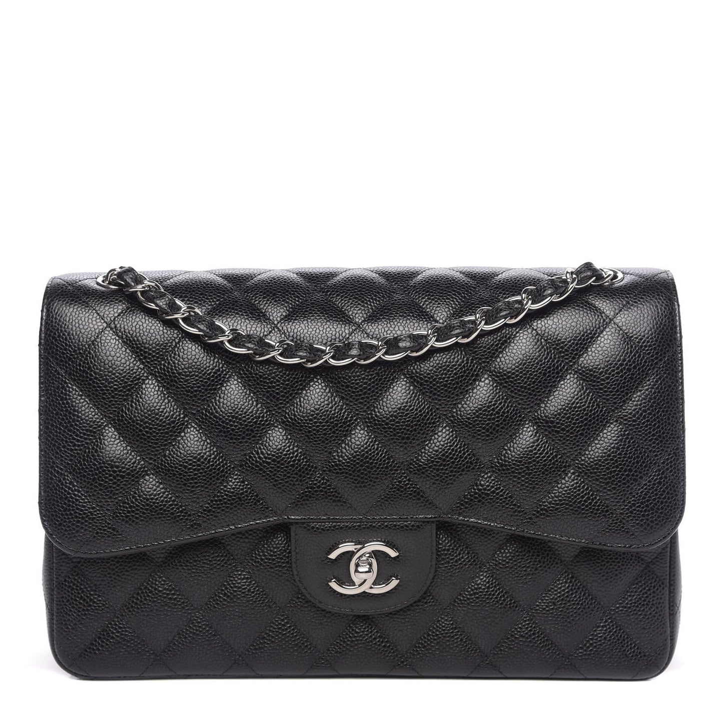 Caviar Quilted Jumbo Double Flap Black