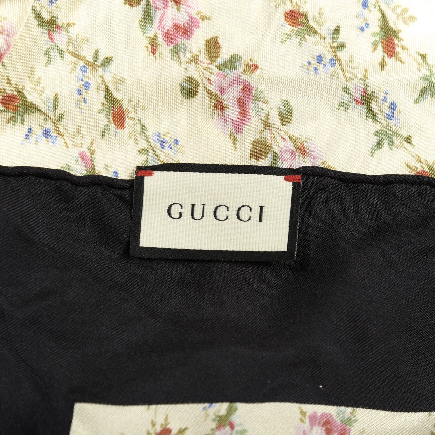 Silk Twill Gucci Rose Series Square Scarf Ivory Black