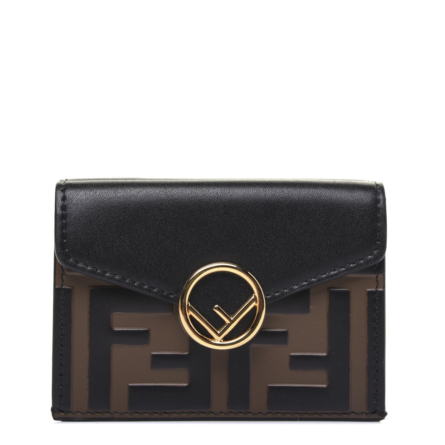 Fendi Vitello Liberty F is Fendi Bi-Color FF 1974 Embossed Micro Tri-Fold Envelope Wallet Maya Black 1 of 13