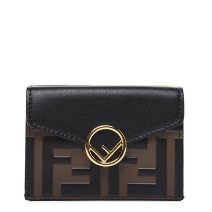 Fendi Vitello Liberty F is Fendi Bi-Color FF 1974 Embossed Micro Tri-Fold Envelope Wallet Maya Black 1 of 13