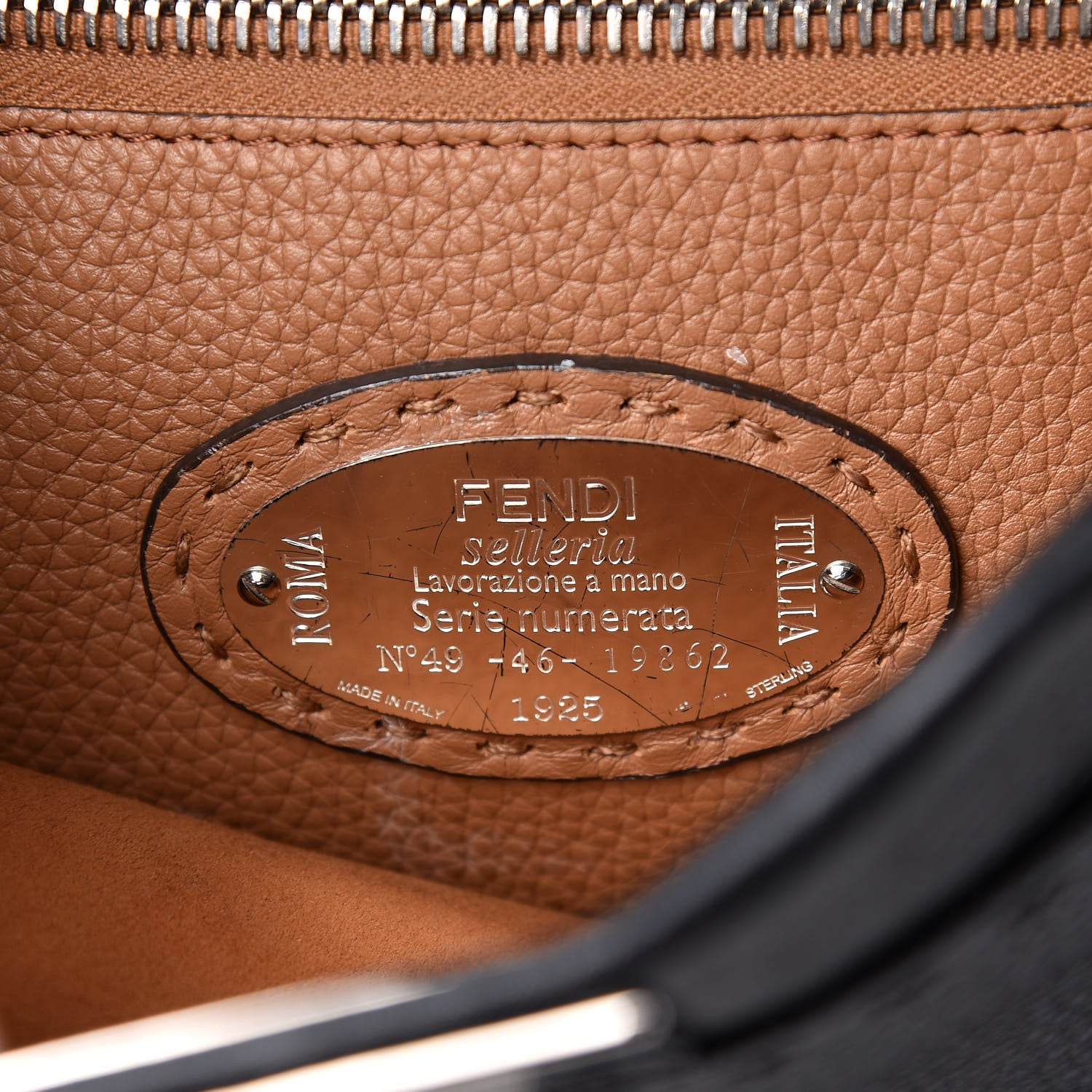 Fendi Cuoio Romano Selleria Bi-Color Medium Peekaboo Iconic Satchel Black Mou 9 of 13
