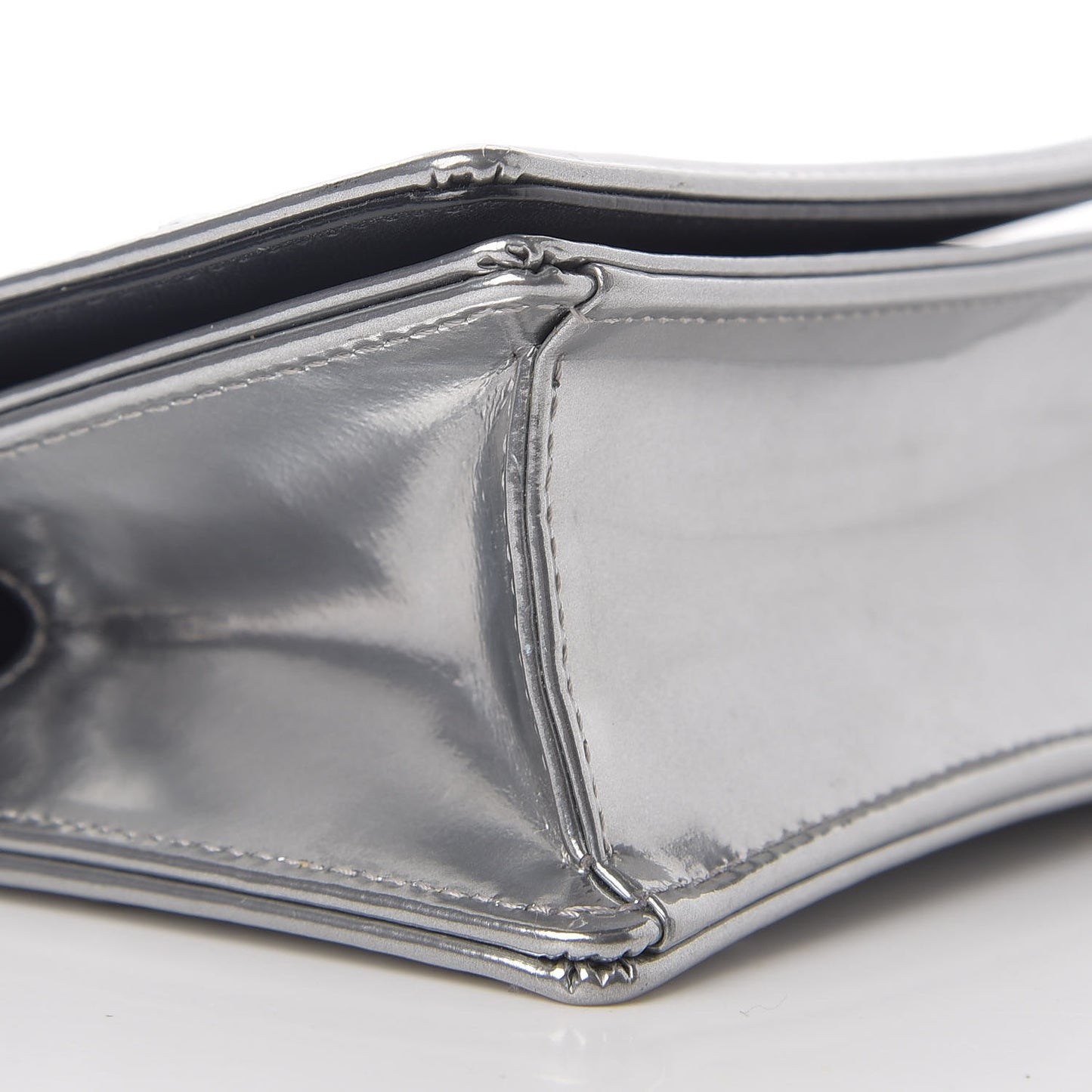 Metallic Patent Micro-Cannage Baby Diorama Flap Bag Silver