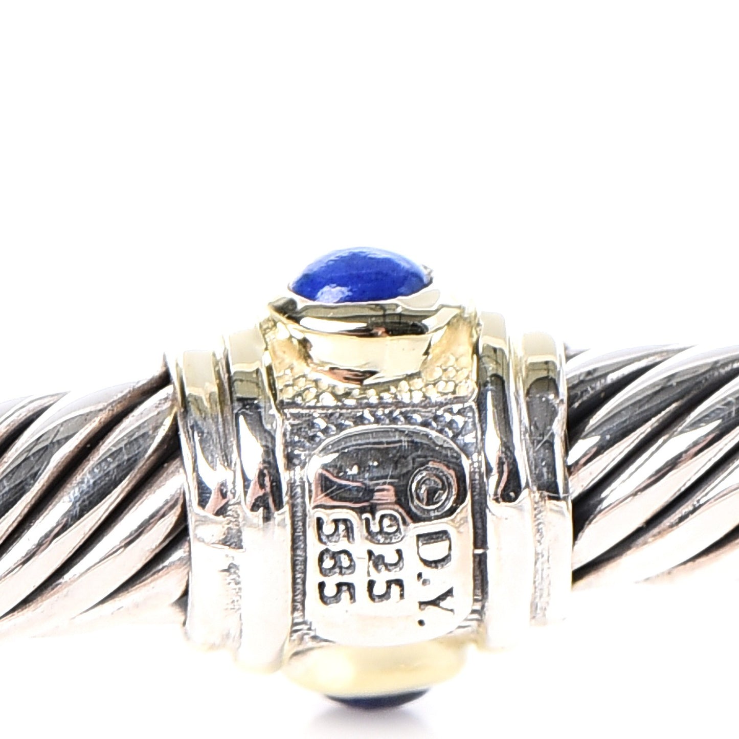 Sterling Silver 14K Yellow Gold Blue Topaz Lapis Lazuli 5mm Cable Renaissance Station Bracelet