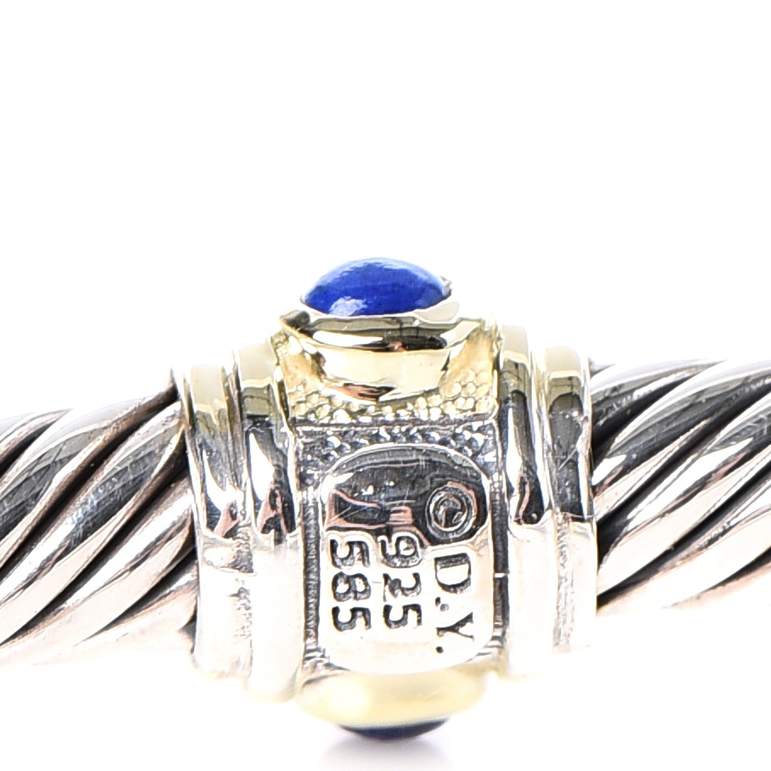 David Yurman Sterling Silver 14K Yellow Gold Blue Topaz Lapis Lazuli 5mm Cable Renaissance Station Bracelet 4 of 5