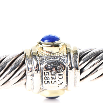 David Yurman Sterling Silver 14K Yellow Gold Blue Topaz Lapis Lazuli 5mm Cable Renaissance Station Bracelet 4 of 5