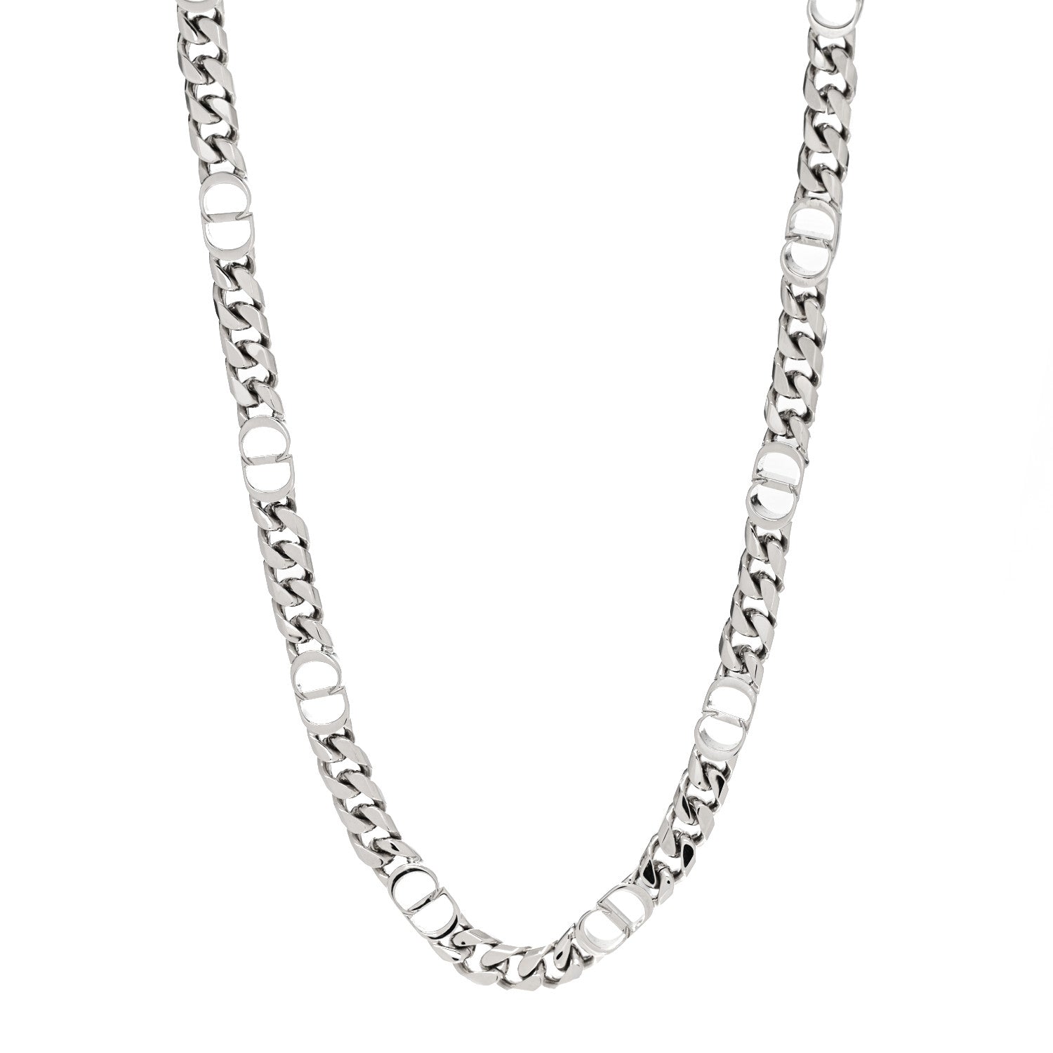 Christian Dior Brass CD Icon Thin Chain Link Necklace Silver 1 of 5