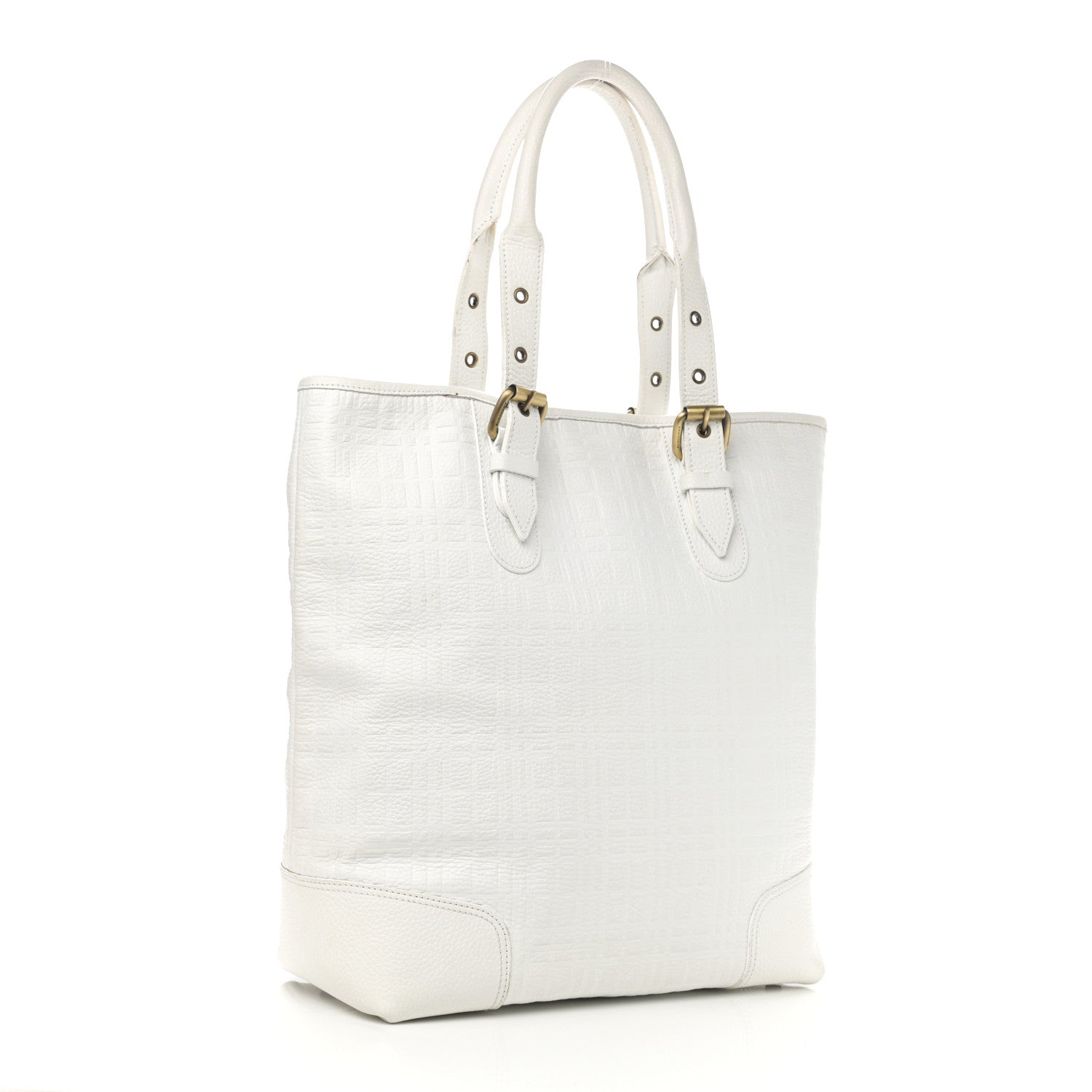 Burberry Signature Grain Calfskin Check Embossed Tote White 3 of 19